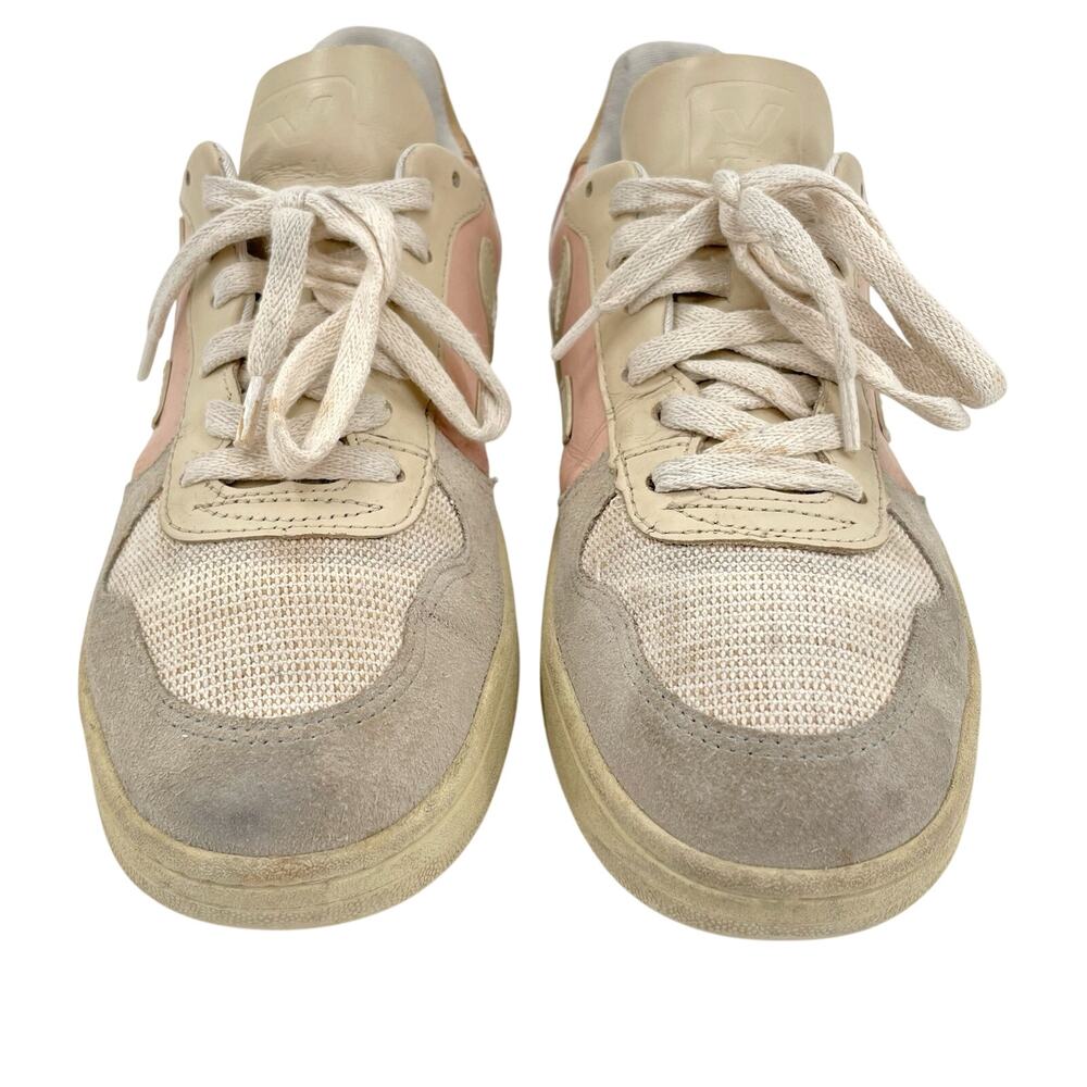 Veja V-10 Multico Colorblock Sneaker Suede Leather Pastel Pink Blue Cream Size 8 - Picture 4 of 16